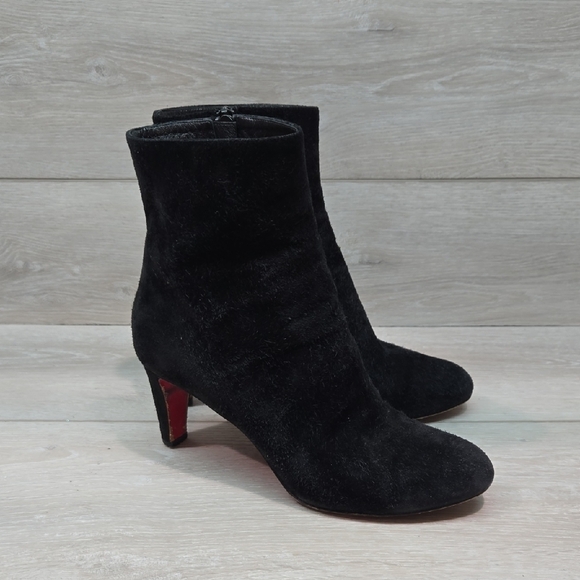 Christian Louboutin Women Black Suede Heeled Boots Shoes Sz 36.5/6.5 - Picture 1 of 16